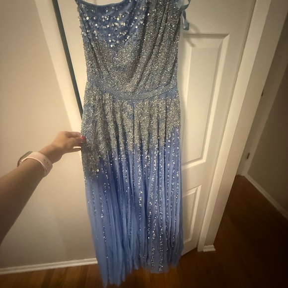 Mac Duggal Silver and Blue Sequin One Shoulder Gown - Picture 2 of 3